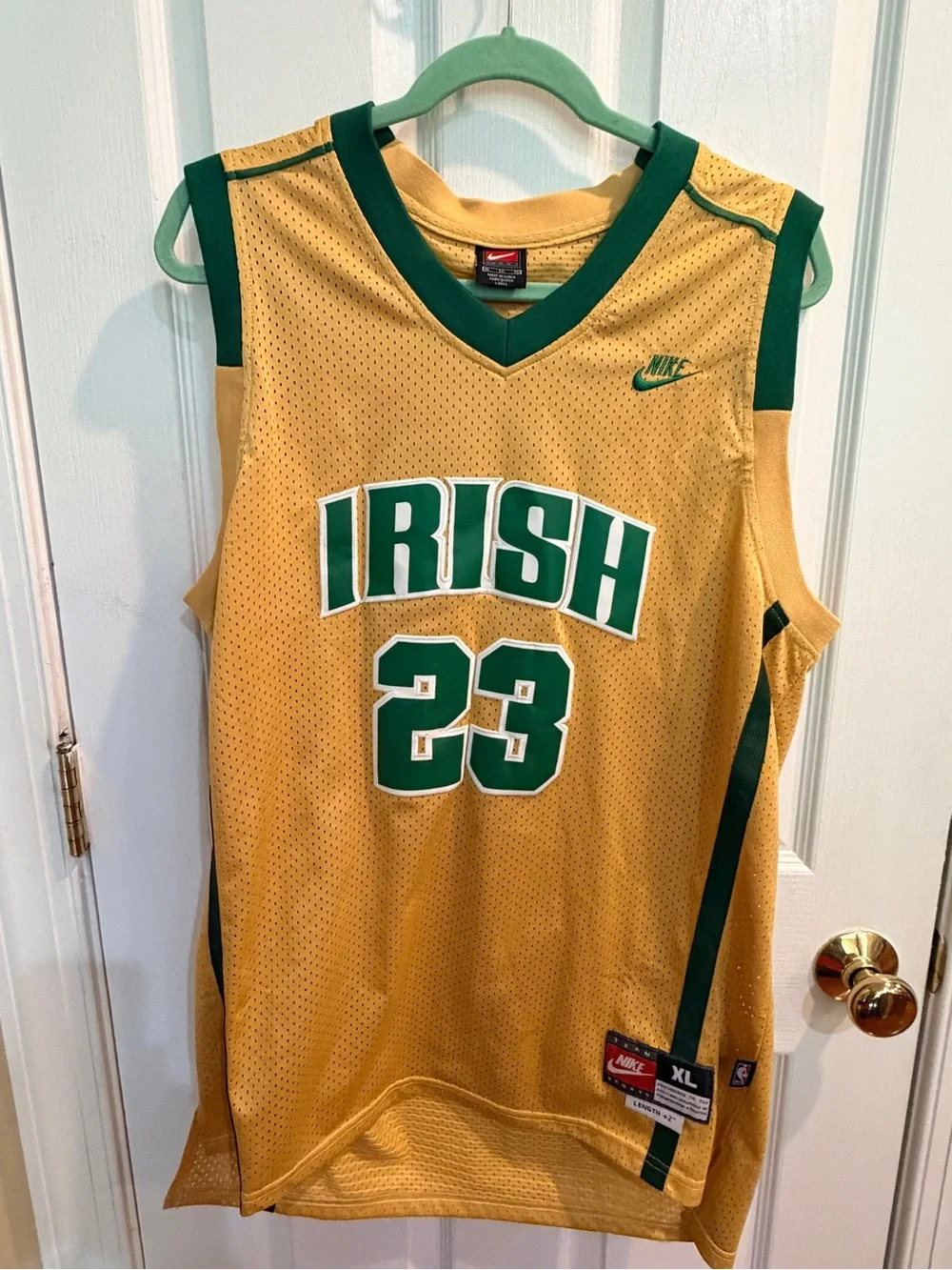 Nike Gold and Green 'Irish' #23 Basketball Jersey Size XL